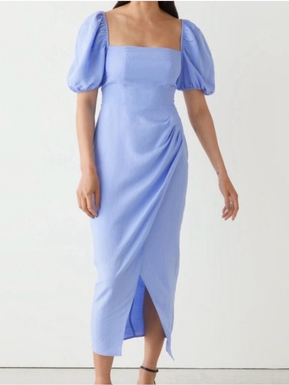 & Other Stories Blue Puff Sleeve Midi Dress